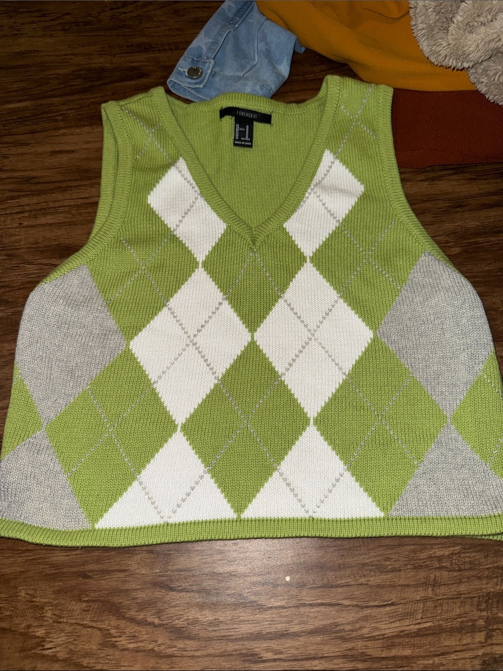 Forever 21 Lime Green Argyle V-Neck Sweater Vest